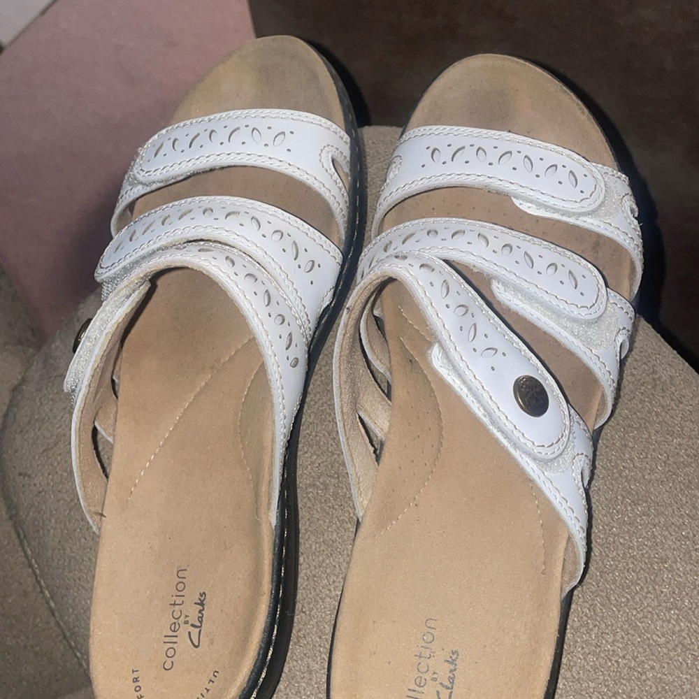 Gently used collection by Clark’s white comfy sandals side 9